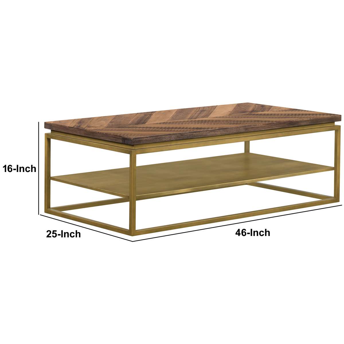 46 Inch Wooden And Metal Coffee Table, Brown And Brass By Benzara | Coffee Tables |  Modishstore  - 3
