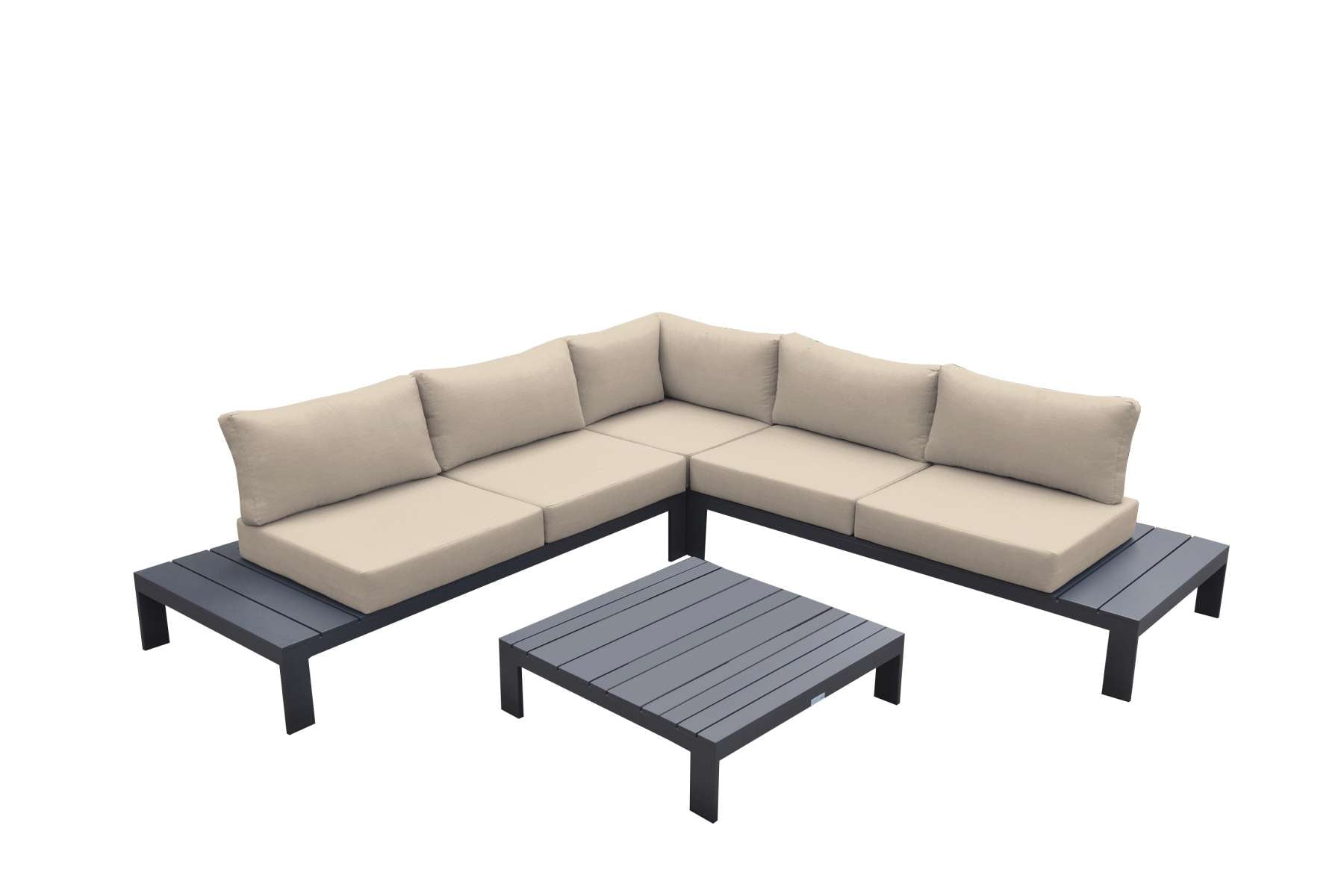 4 Piece Metal And Fabric Outdoor Sectional, Gray And Beige By Benzara | Outdoor Sofas, Loveseats & Sectionals |  Modishstore 