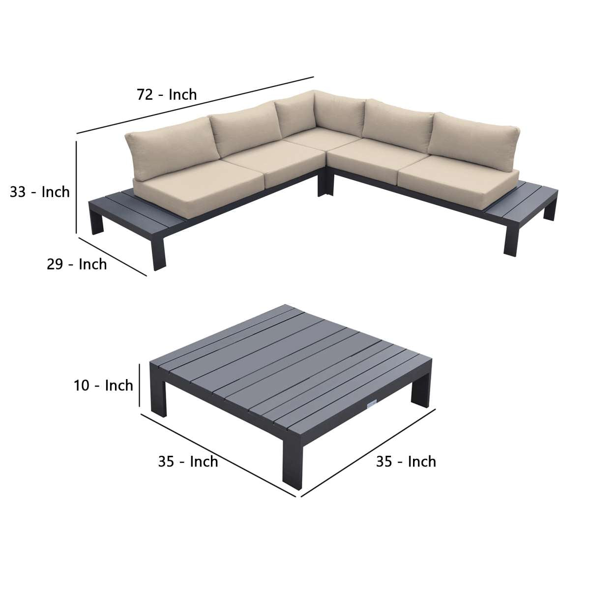 4 Piece Metal And Fabric Outdoor Sectional, Gray And Beige By Benzara | Outdoor Sofas, Loveseats & Sectionals |  Modishstore  - 3