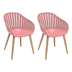 17 Inches Bucket Seat Outdoor Plastic Arm Chair Set Of 2 Pink By Benzara