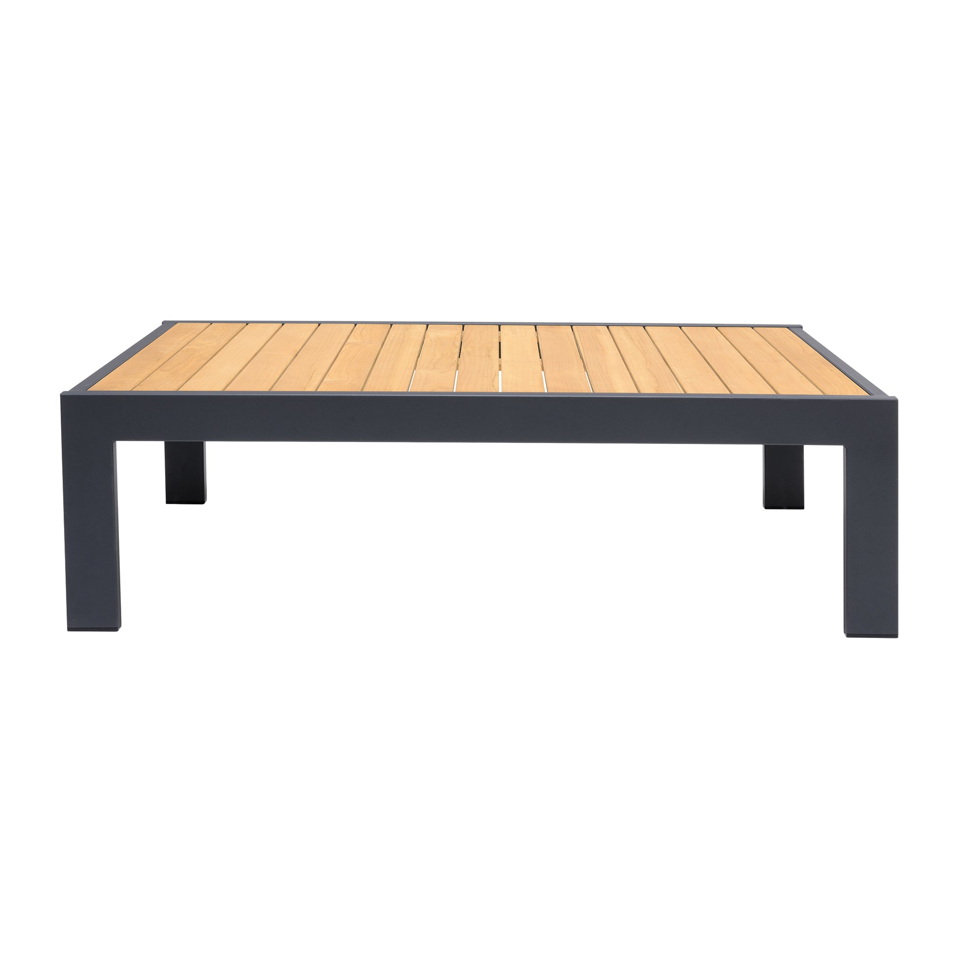 56 Inches Slat Top Aluminum Coffee Table Brown And Gray By Benzara | Coffee Tables | Modishstore - 2