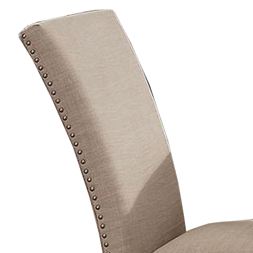 Wooden Side Chairs With Nailhead Trims Set Of 2 Beige And Black By Benzara | Accent Chairs | Modishstore - 3