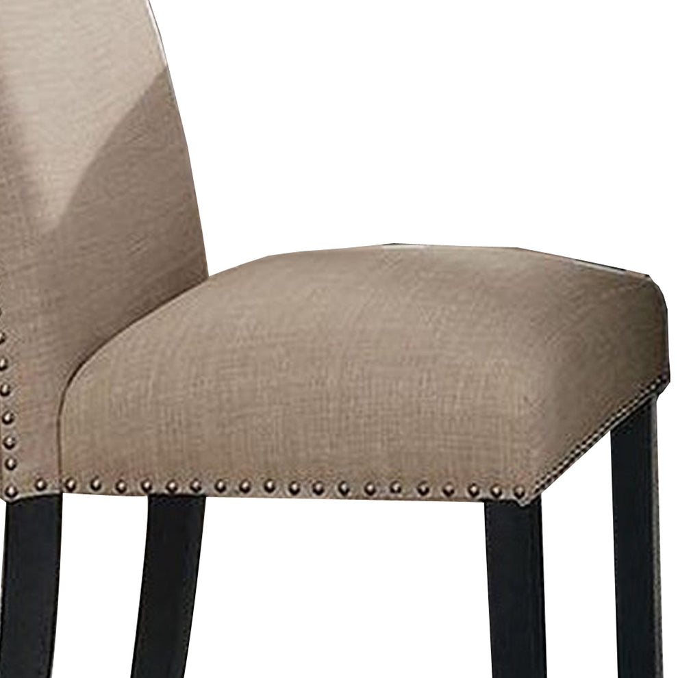 Wooden Side Chairs With Nailhead Trims Set Of 2 Beige And Black By Benzara | Accent Chairs | Modishstore - 2