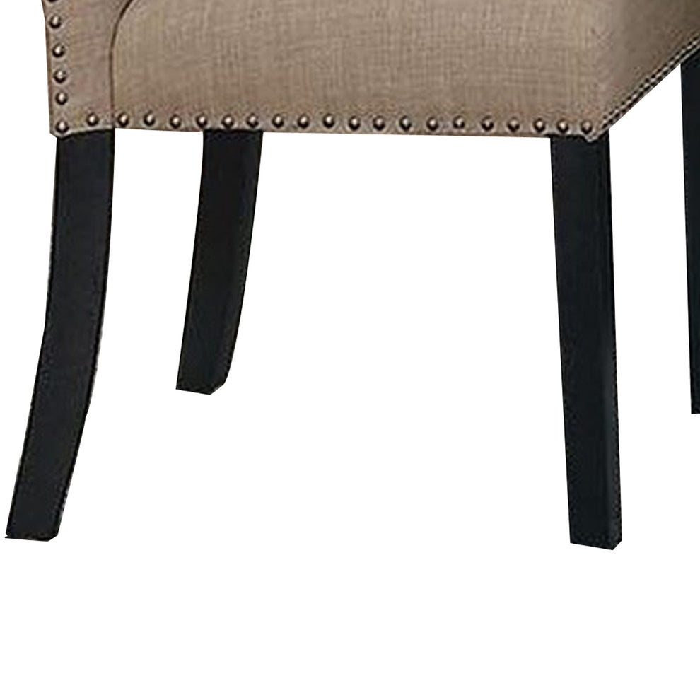 Wooden Side Chairs With Nailhead Trims Set Of 2 Beige And Black By Benzara | Accent Chairs | Modishstore - 5