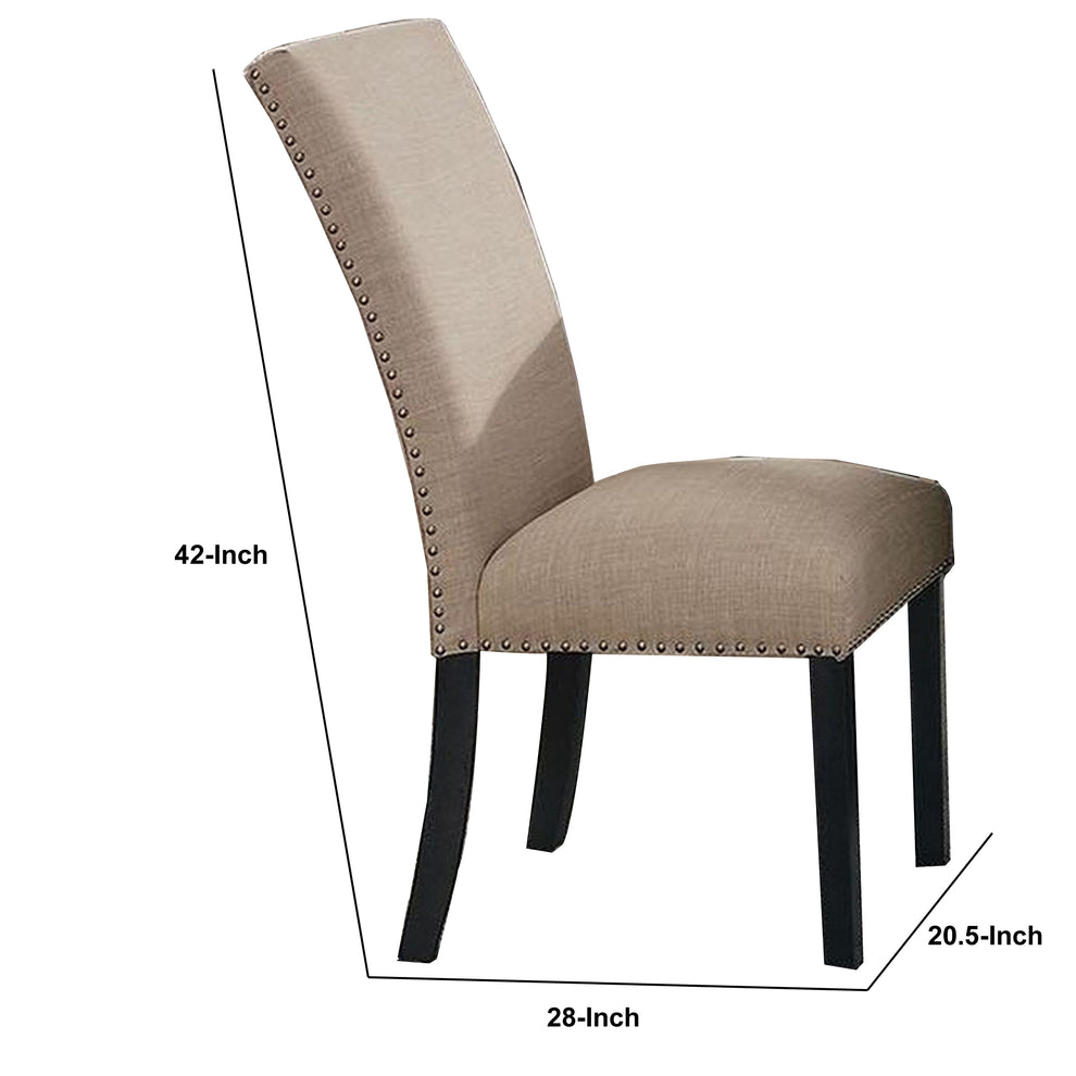 Wooden Side Chairs With Nailhead Trims Set Of 2 Beige And Black By Benzara | Accent Chairs | Modishstore - 4