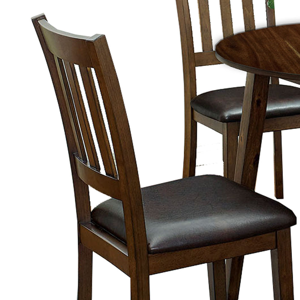 Wooden Dining Table With Ladder Back Style Chairs Set Of 5 Brown By Benzara | Dining Tables | Modishstore - 3