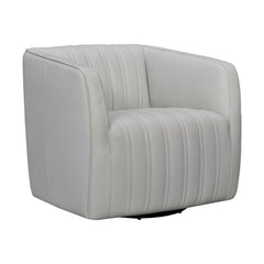 Leather Swivel Barrel Chair With Stitched Details Gray By Benzara