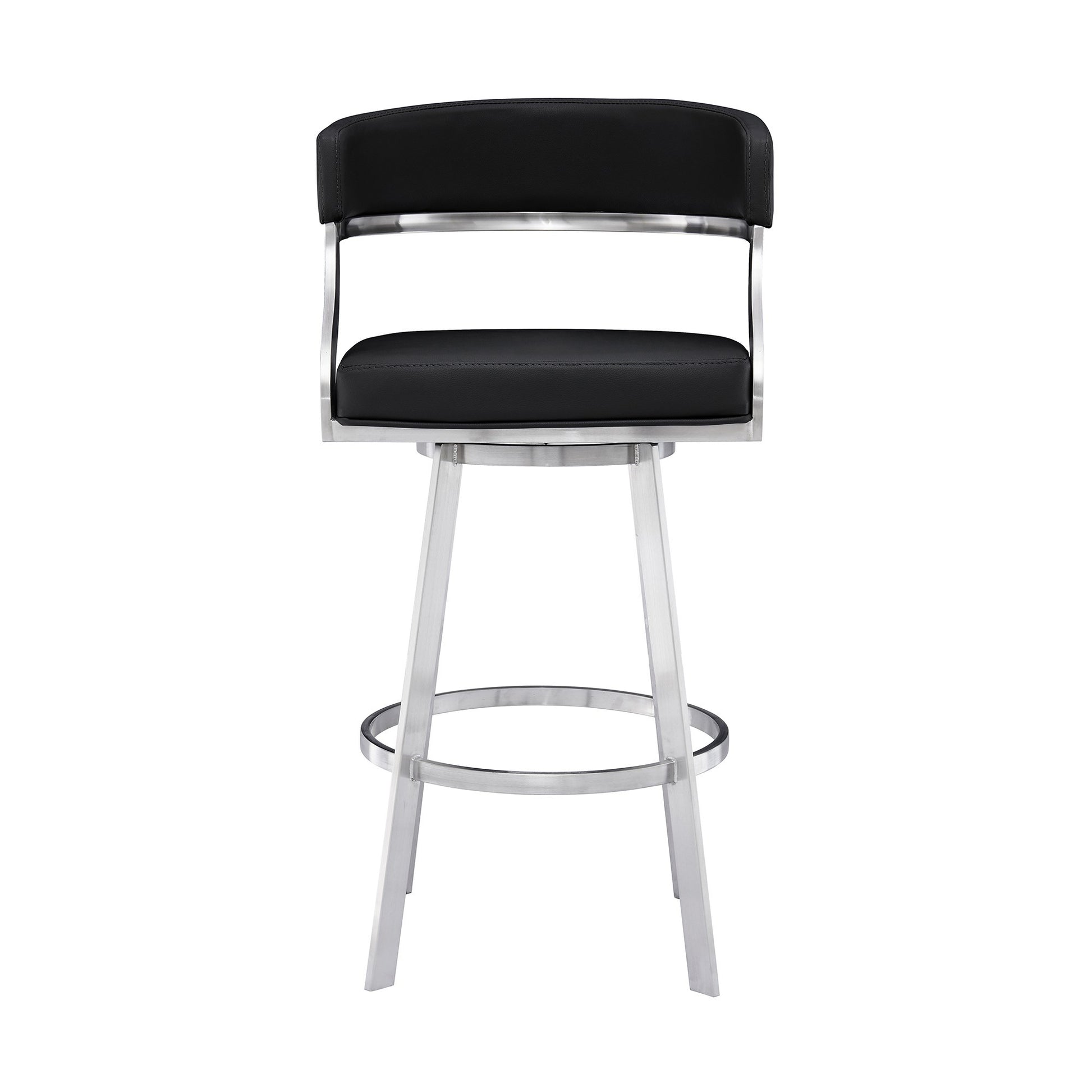 26 Inch Curved Seat Leatherette Swivel Barstool Silver And Black By Benzara | Bar Stools & Tables | Modishstore - 2
