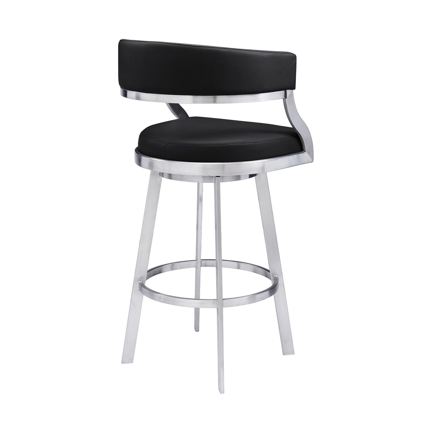 26 Inch Curved Seat Leatherette Swivel Barstool Silver And Black By Benzara | Bar Stools & Tables | Modishstore - 3