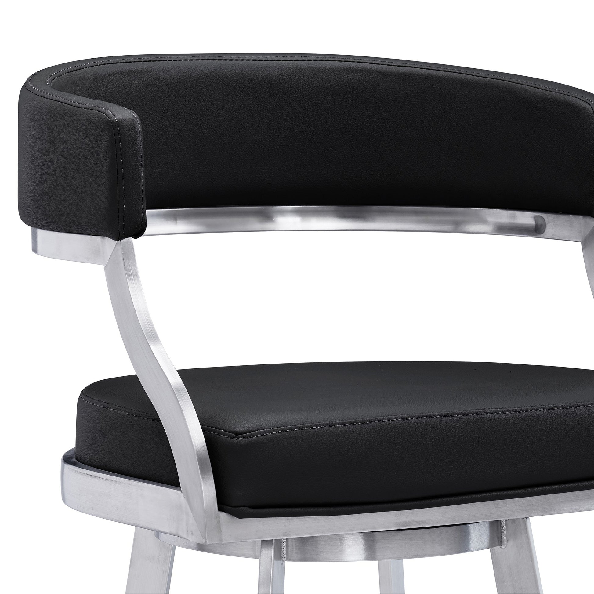 26 Inch Curved Seat Leatherette Swivel Barstool Silver And Black By Benzara | Bar Stools & Tables | Modishstore - 4