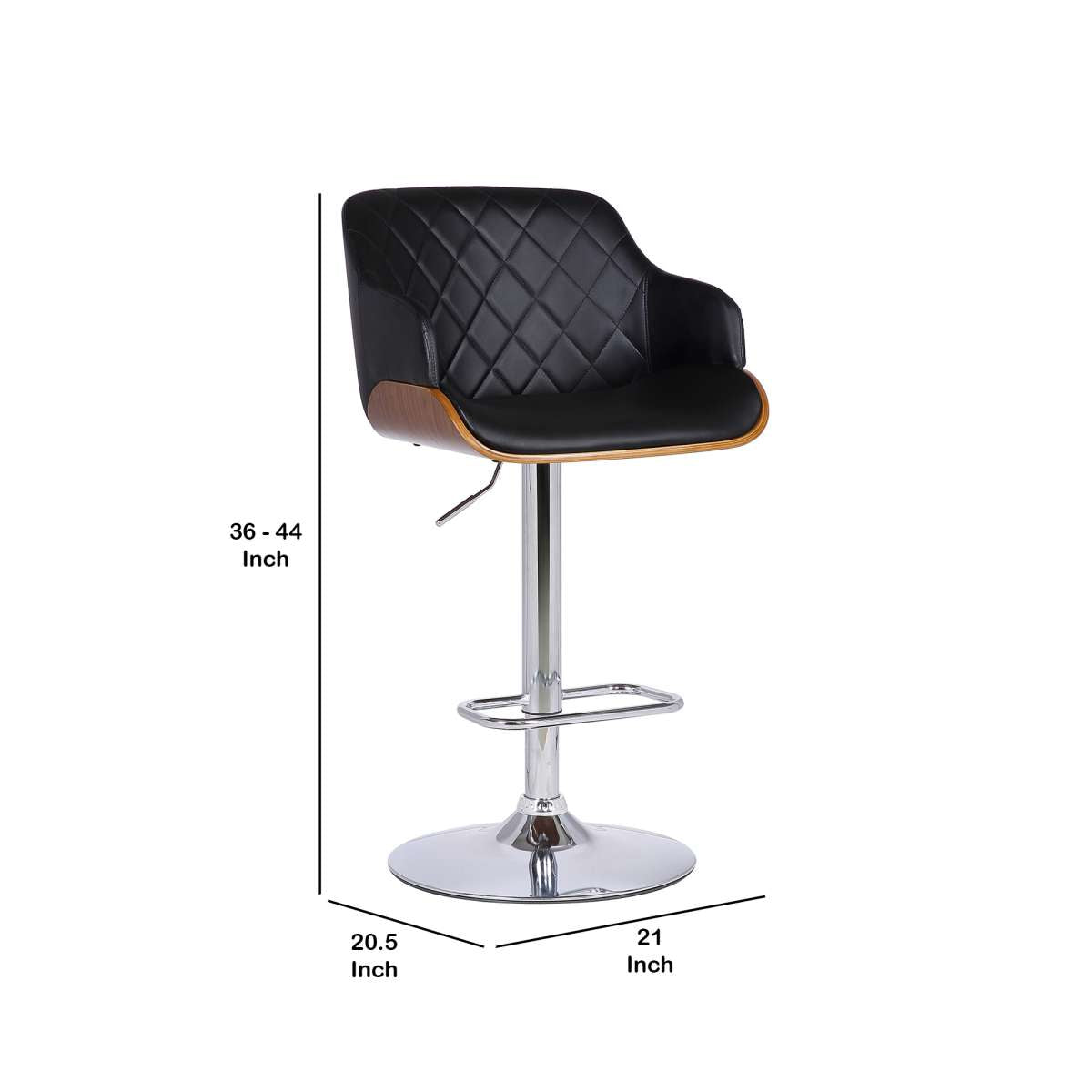 Faux Leather Swivel Adjustable Barstool With Metal Base, Black By Benzara | Bar Stools |  Modishstore  - 4