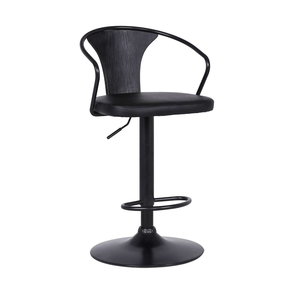 Adjustable Leatherette Swivel Barstool With Curved Back, Black By Benzara | Bar Stools |  Modishstore  - 4