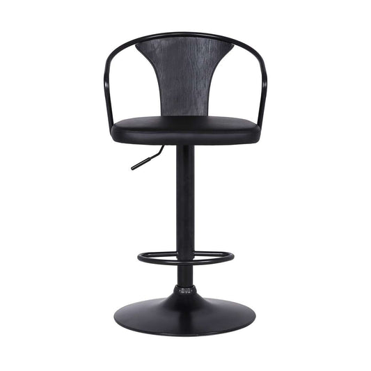 Adjustable Leatherette Swivel Barstool With Curved Back, Black By Benzara | Bar Stools |  Modishstore 