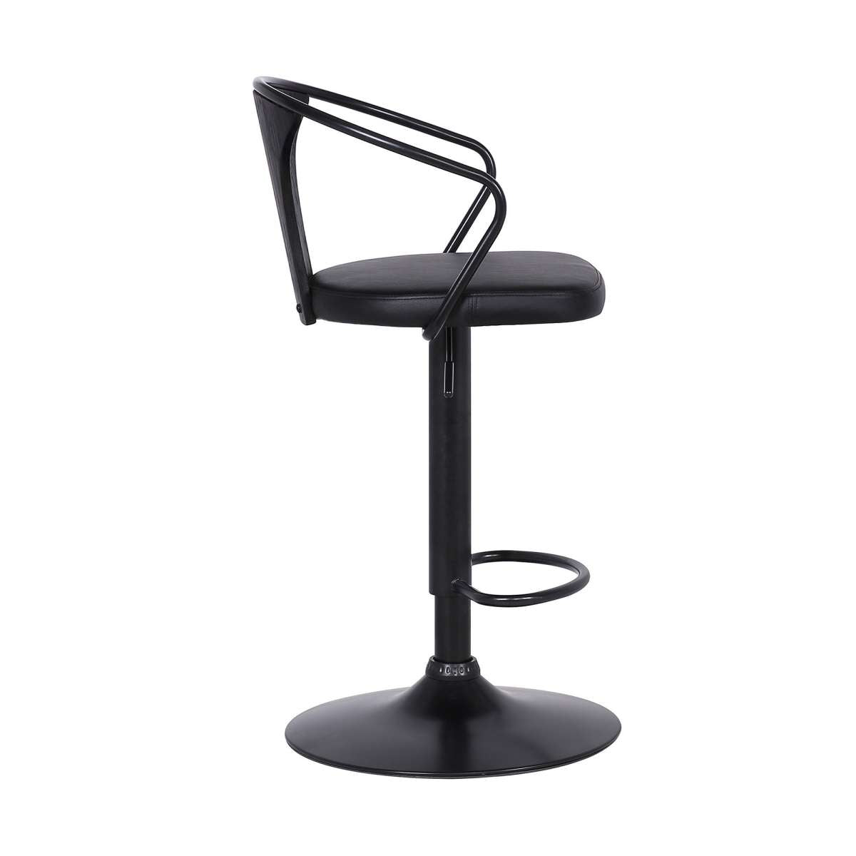 Adjustable Leatherette Swivel Barstool With Curved Back, Black By Benzara | Bar Stools |  Modishstore  - 2