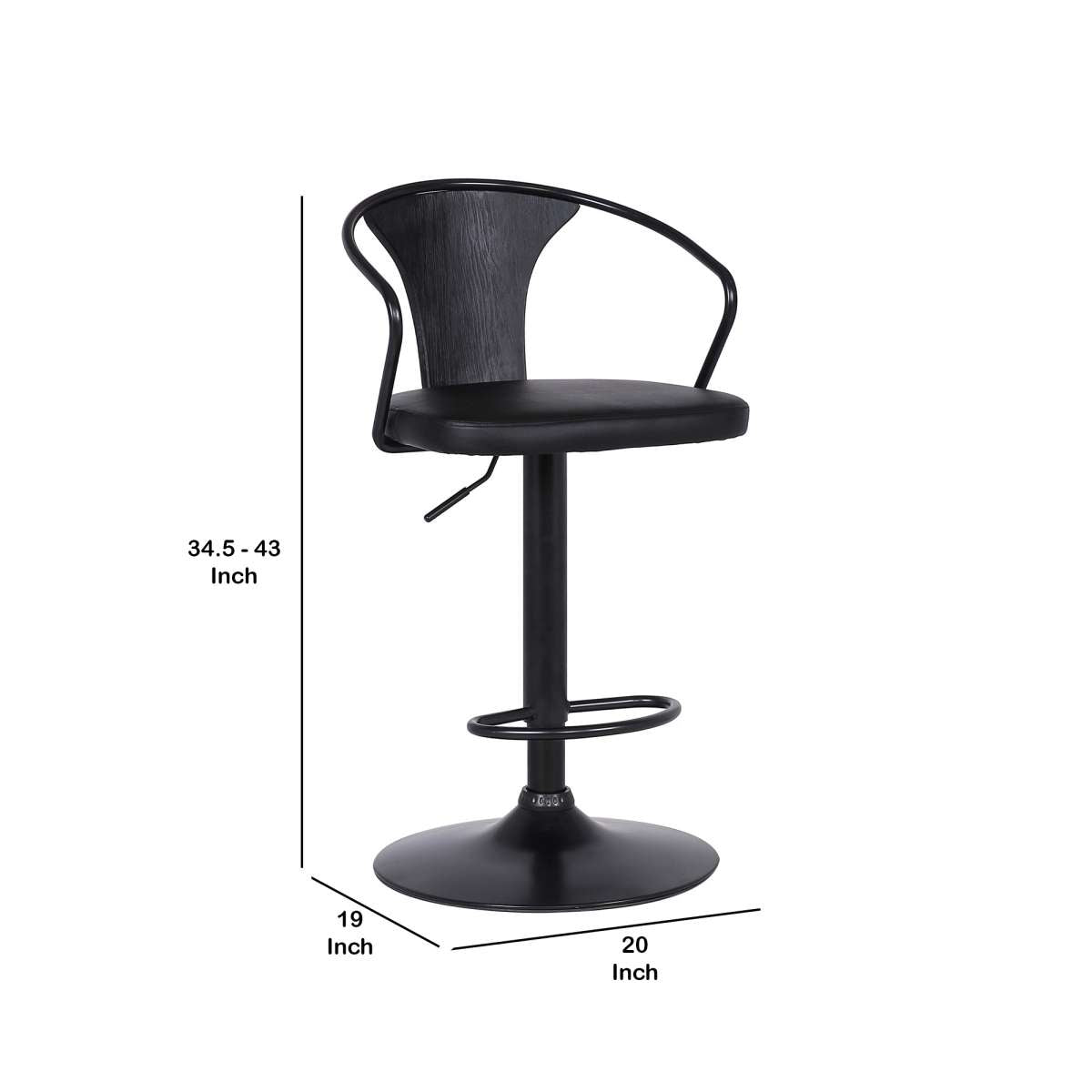 Adjustable Leatherette Swivel Barstool With Curved Back, Black By Benzara | Bar Stools |  Modishstore  - 3