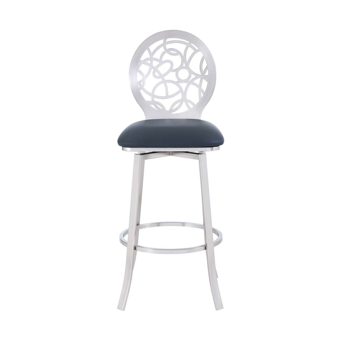 30 Inches Leatherette Barstool With Geometric Backrest, Silver By Benzara | Bar Stools |  Modishstore  - 4