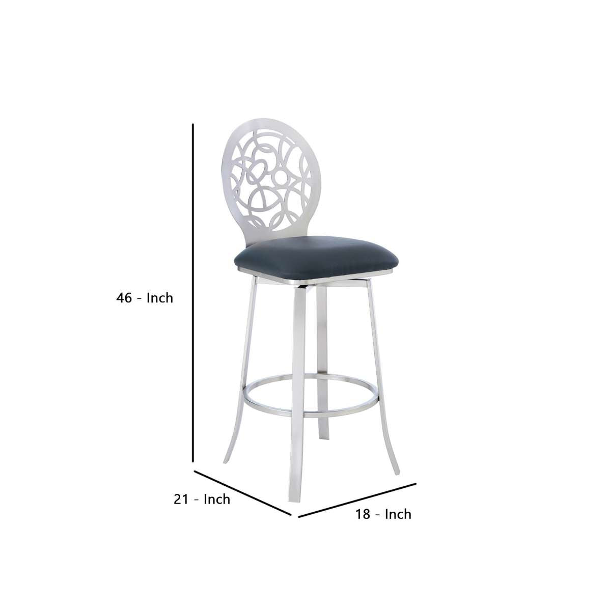 30 Inches Leatherette Barstool With Geometric Backrest, Silver By Benzara | Bar Stools |  Modishstore  - 5