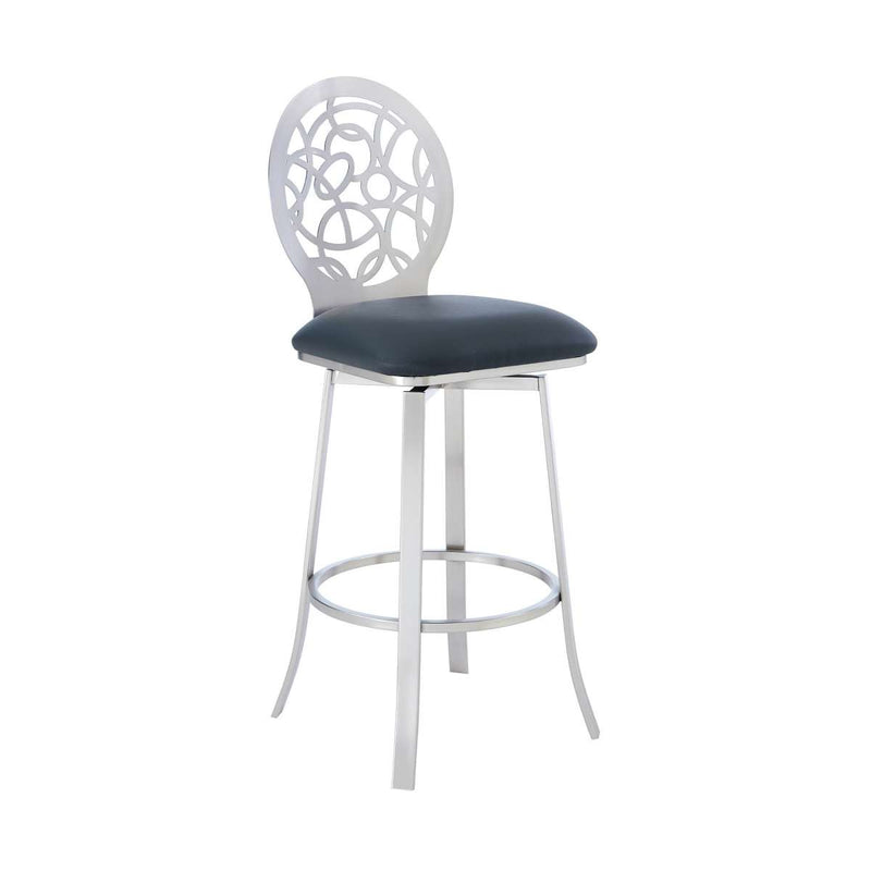 30 Inches Leatherette Barstool With Geometric Backrest, Silver By Benzara | Bar Stools |  Modishstore 
