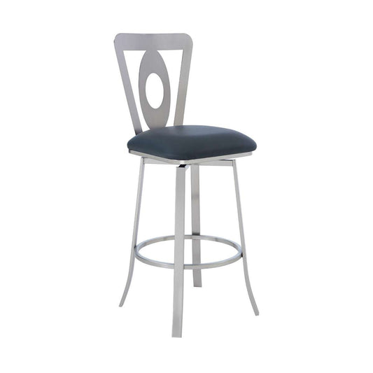 30 Inches Leatherette Barstool With Oval Cut Out, Silver By Benzara | Bar Stools |  Modishstore 