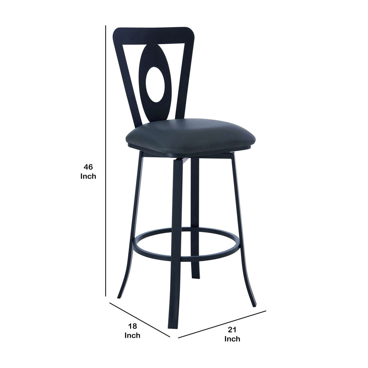 30 Inches Leatherette Barstool With Oval Cut Out, Black By Benzara | Bar Stools |  Modishstore  - 2