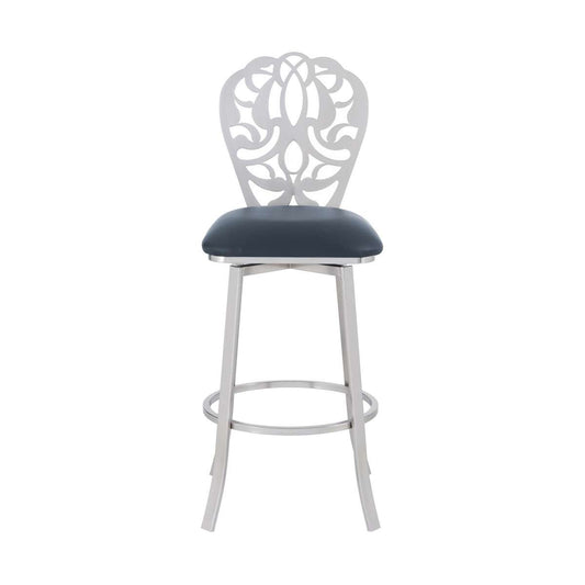 30 Inches Leatherette Barstool With Ornate Cut Out, Gray By Benzara | Bar Stools |  Modishstore 
