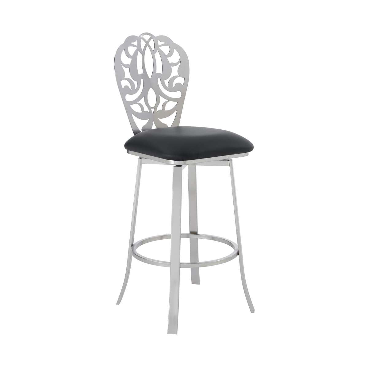 26 Inches Leatherette Counter Stool With Ornate Cut Out, Black By Benzara | Counter Stools |  Modishstore  - 3