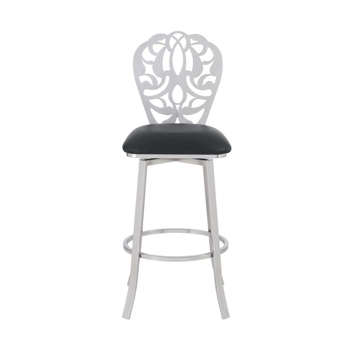 26 Inches Leatherette Counter Stool With Ornate Cut Out, Black By Benzara | Counter Stools |  Modishstore  - 5