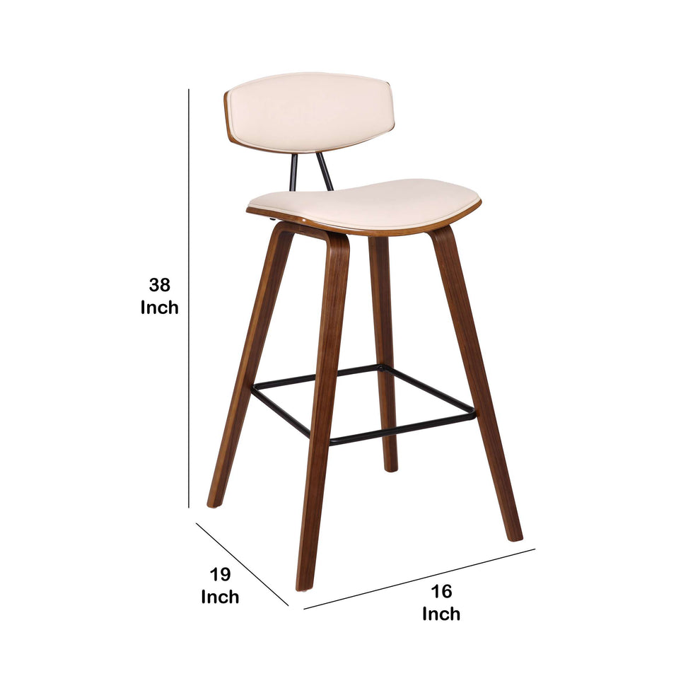 28.5 Inches Contoured Seat Leatherette Barstool, Cream By Benzara | Bar Stools |  Modishstore  - 3