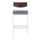 32 Inches Leatherette Metal Barstool With Wooden Panel Back, Gray By Benzara | Bar Stools |  Modishstore 