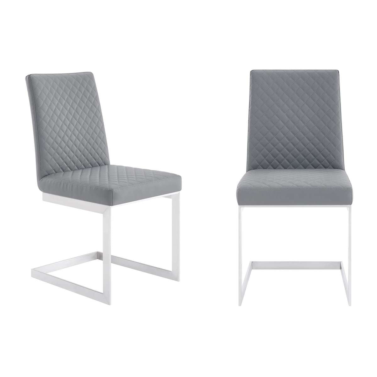 20 Inches Diamond Stitched Leatherette Dining Chair, Set Of 2, Gray By Benzara | Dining Chairs |  Modishstore 