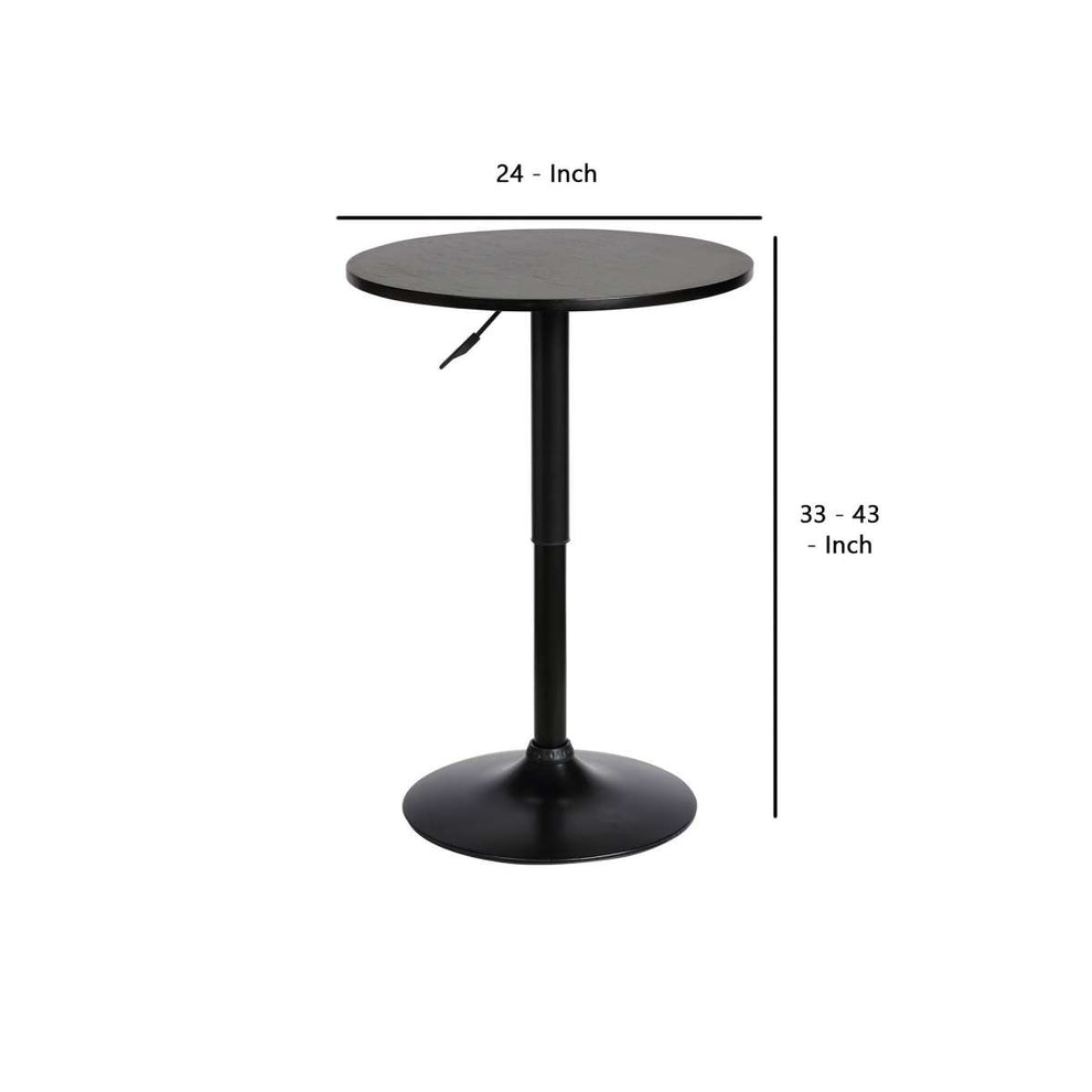 24 Inches Round Adjustable Pub Table With Metal Base, Black By Benzara | Bar Stools |  Modishstore  - 2
