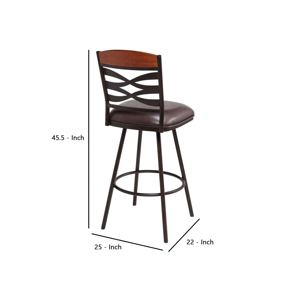 30 Inches Leatherette Barstool With Ornate Cut Outs, Brown By Benzara | Bar Stools |  Modishstore  - 5