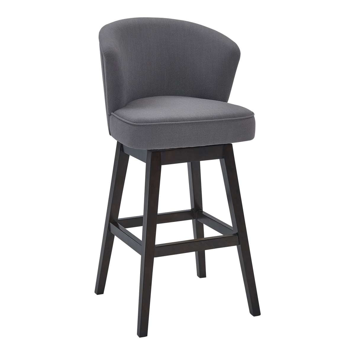 30 Inches Padded Swivel Barstool With Curved Backrest, Gray By Benzara | Bar Stools |  Modishstore  - 4