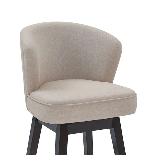 30 Inches Padded Swivel Barstool With Curved Backrest, Beige By Benzara | Bar Stools |  Modishstore 
