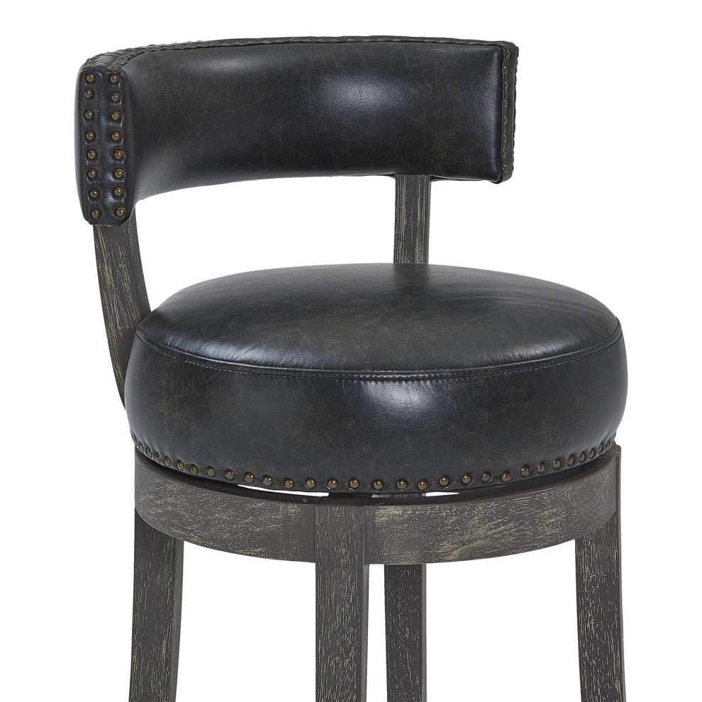 31 Inches Nailhead Trim Leatherette Swivel Barstool, Gray By Benzara | Bar Stools |  Modishstore  - 3