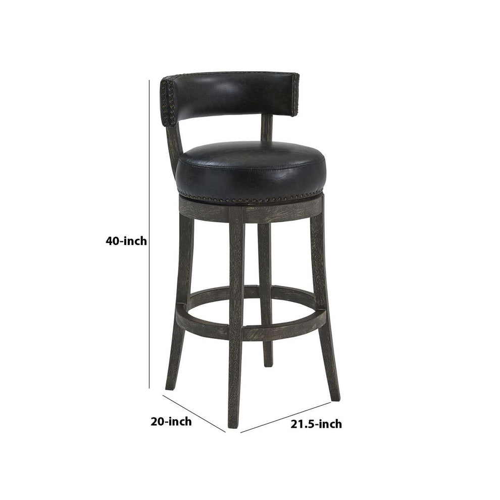 31 Inches Nailhead Trim Leatherette Swivel Barstool, Gray By Benzara | Bar Stools |  Modishstore  - 2