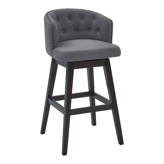 26 Inches Button Tufted Fabric Padded Swivel Counter Stool Gray By Benzara | Bar Stools & Tables | Modishstore