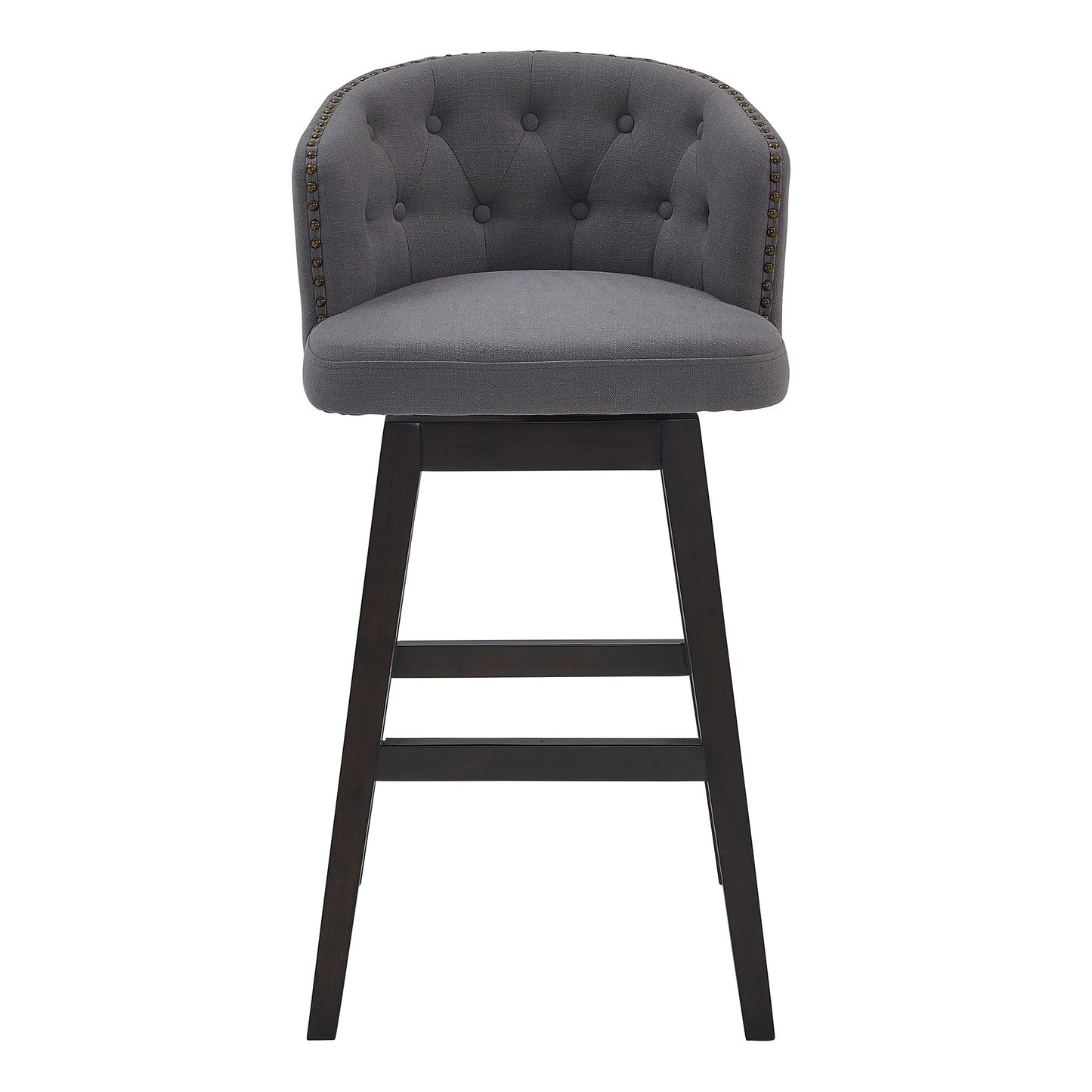 26 Inches Button Tufted Fabric Padded Swivel Counter Stool Gray By Benzara | Bar Stools & Tables | Modishstore - 2