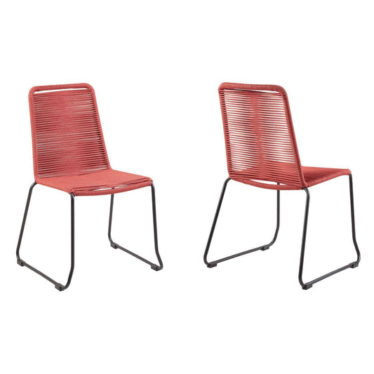18.5 Inches Fishbone Weaved Metal Dining Chair, Set Of 2, Red By Benzara | Dining Chairs |  Modishstore 