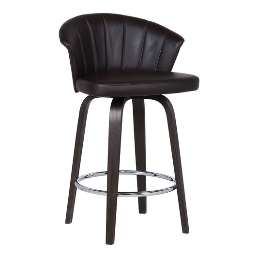 26" Channel Stitched Faux Leather Barstool With Tapered Legs Brown By Benzara | Bar Stools & Tables | Modishstore