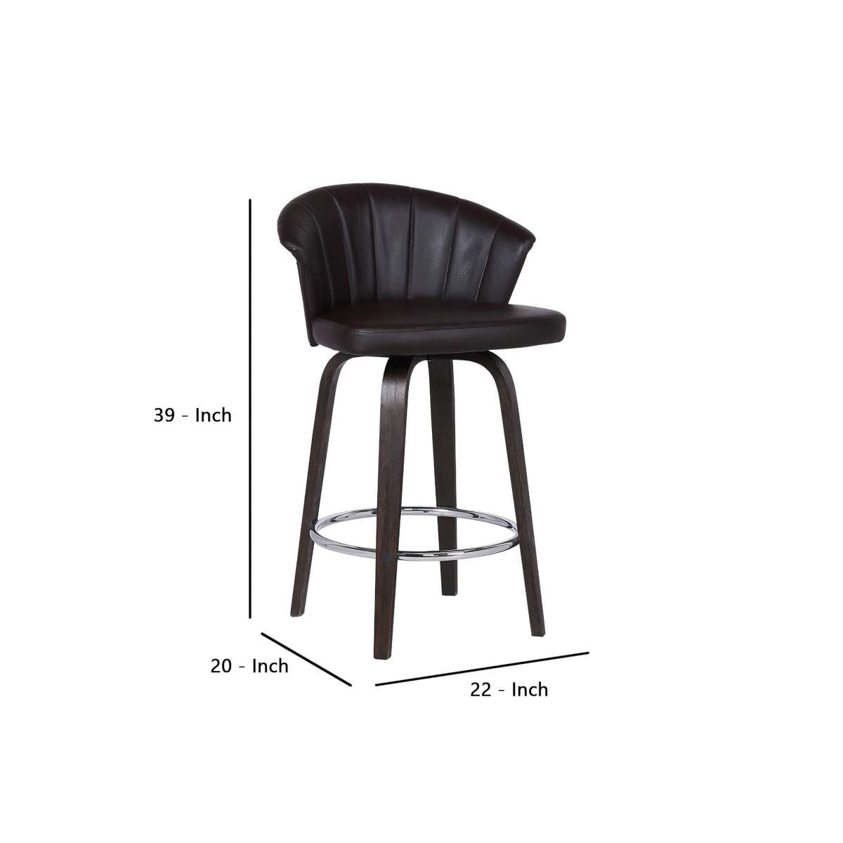30" Channel Stitched Faux Leather Barstool With Tapered Legs, Brown By Benzara | Bar Stools |  Modishstore  - 2