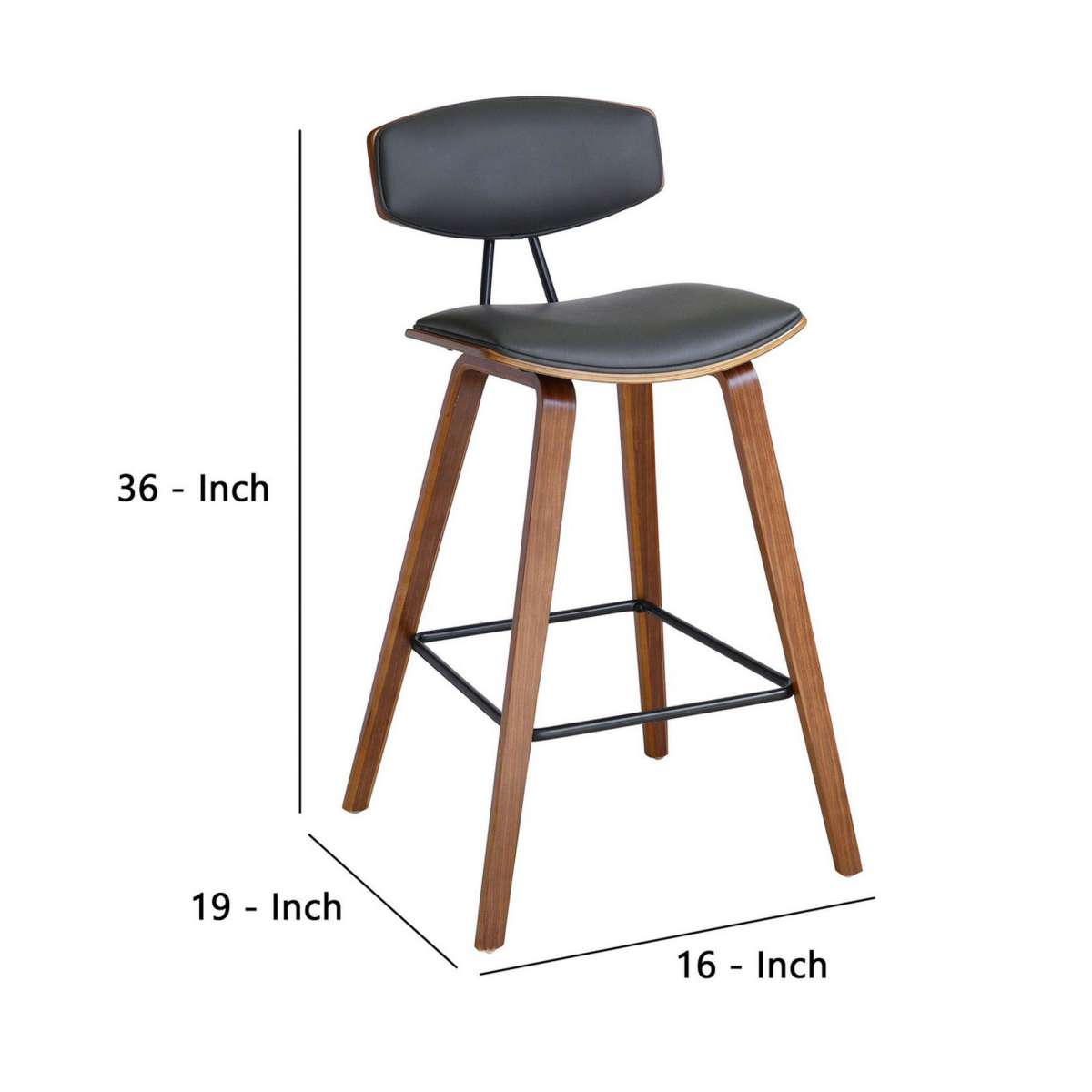 25.5" Mid Century Faux Leather Barstool With Wooden Backing, Gray By Benzara | Bar Stools |  Modishstore  - 2