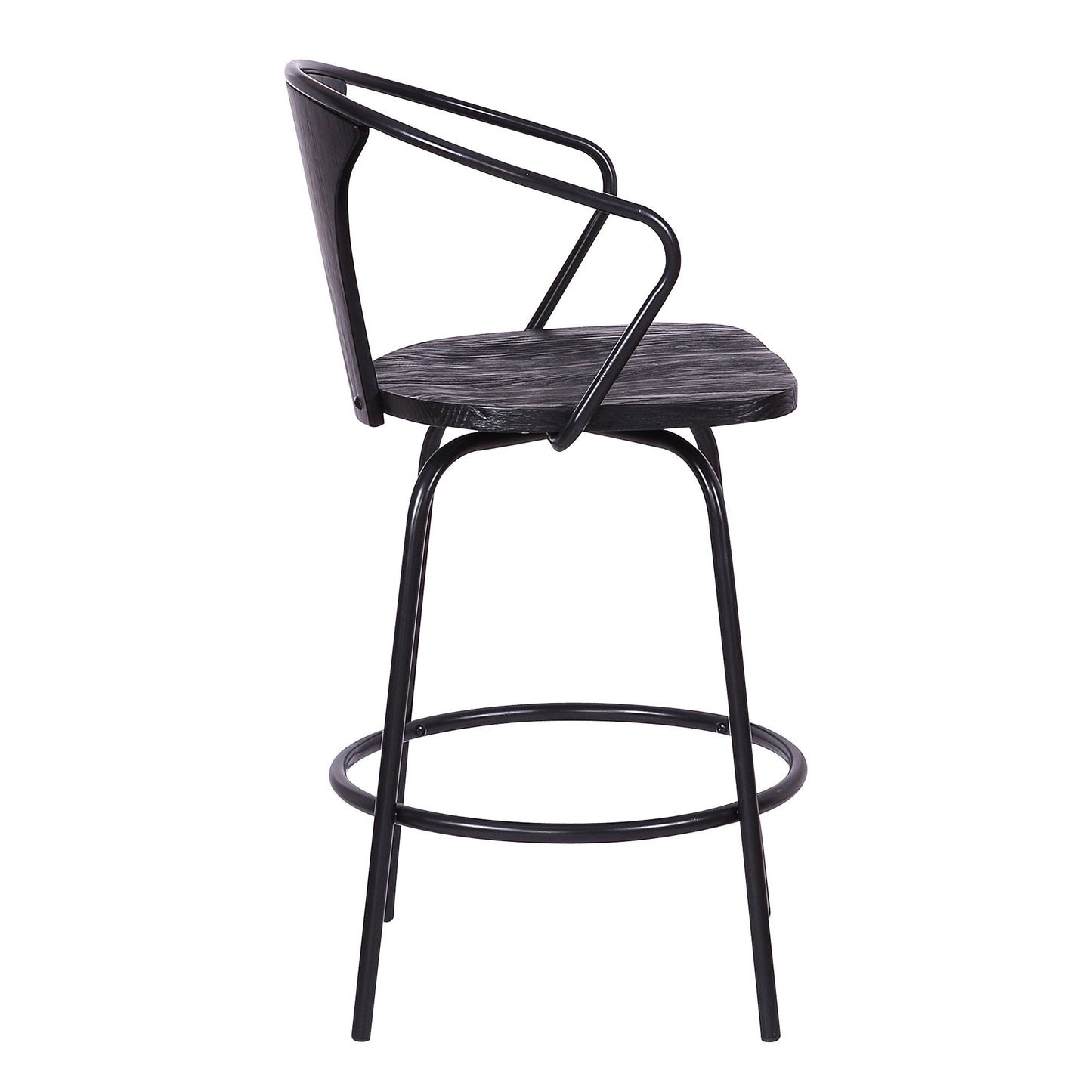 36.5" Industrial Metal Frame Barstool With Wooden Seat Black By Benzara | Bar Stools & Tables | Modishstore - 3