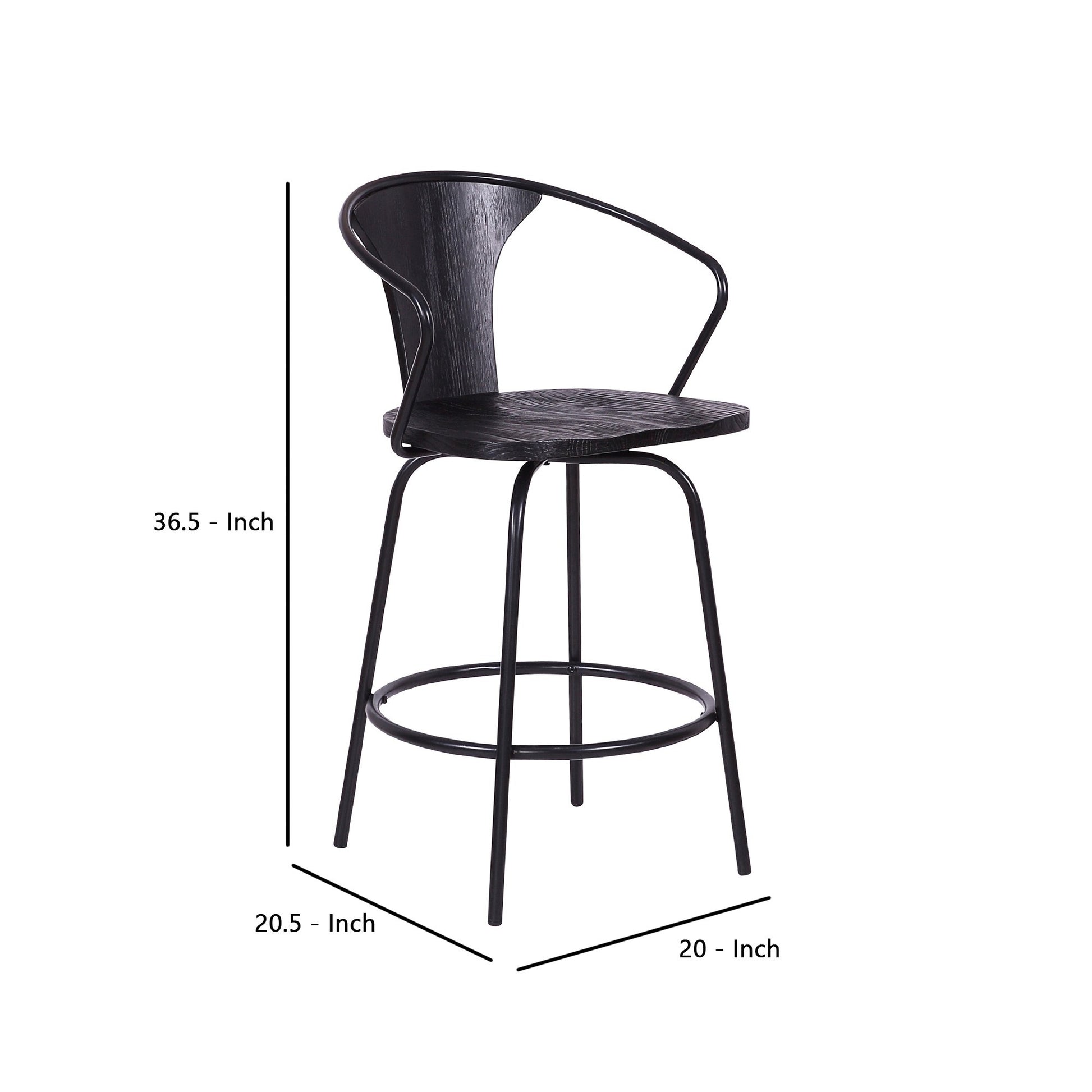 36.5" Industrial Metal Frame Barstool With Wooden Seat Black By Benzara | Bar Stools & Tables | Modishstore - 5