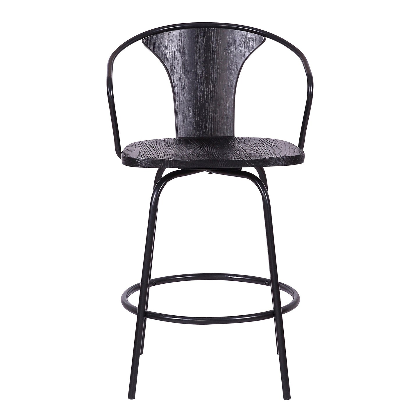 40" Industrial Metal Frame Barstool With Wooden Seat Black By Benzara | Bar Stools & Tables | Modishstore - 2