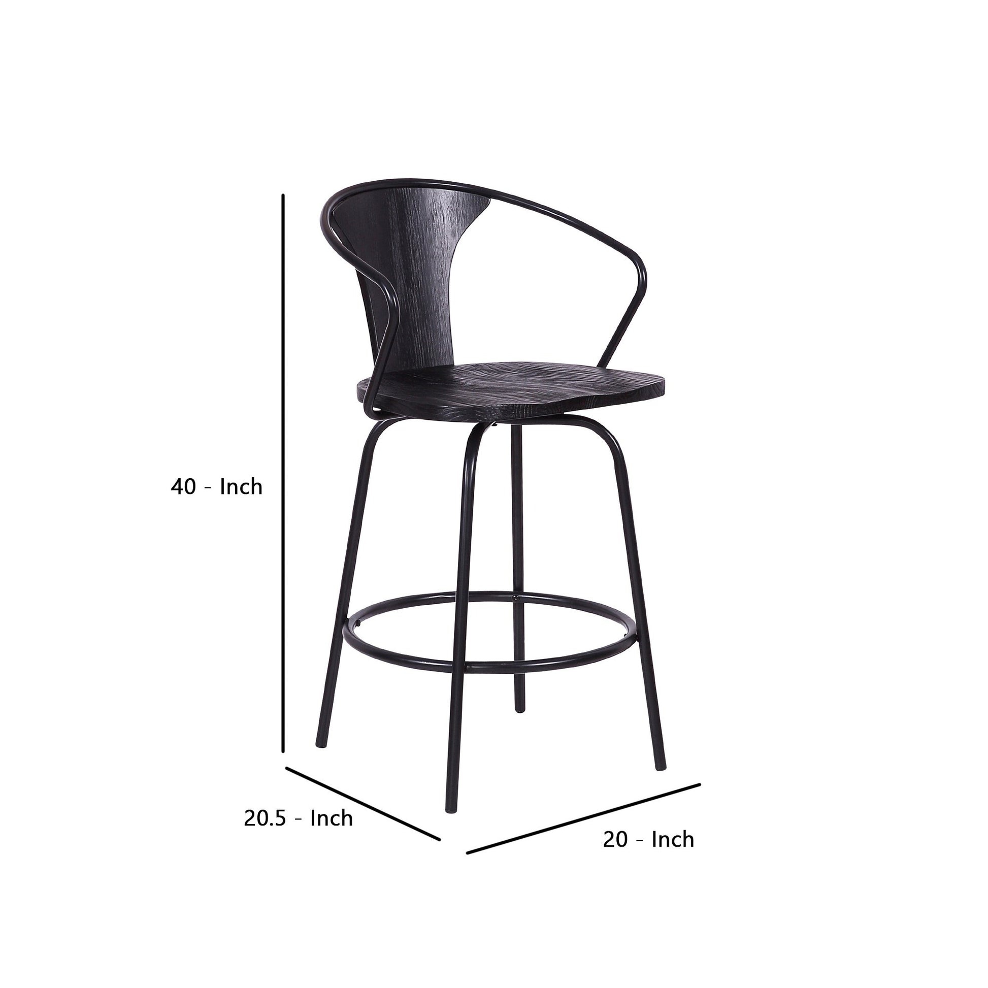 40" Industrial Metal Frame Barstool With Wooden Seat Black By Benzara | Bar Stools & Tables | Modishstore - 5