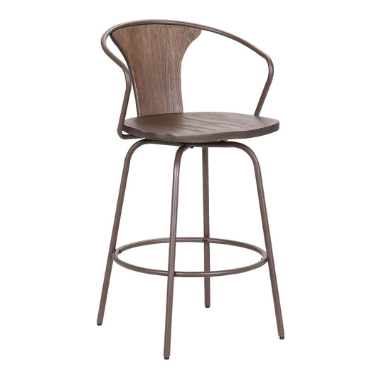 40" Industrial Metal Frame Barstool With Wooden Seat Brown By Benzara | Bar Stools & Tables | Modishstore