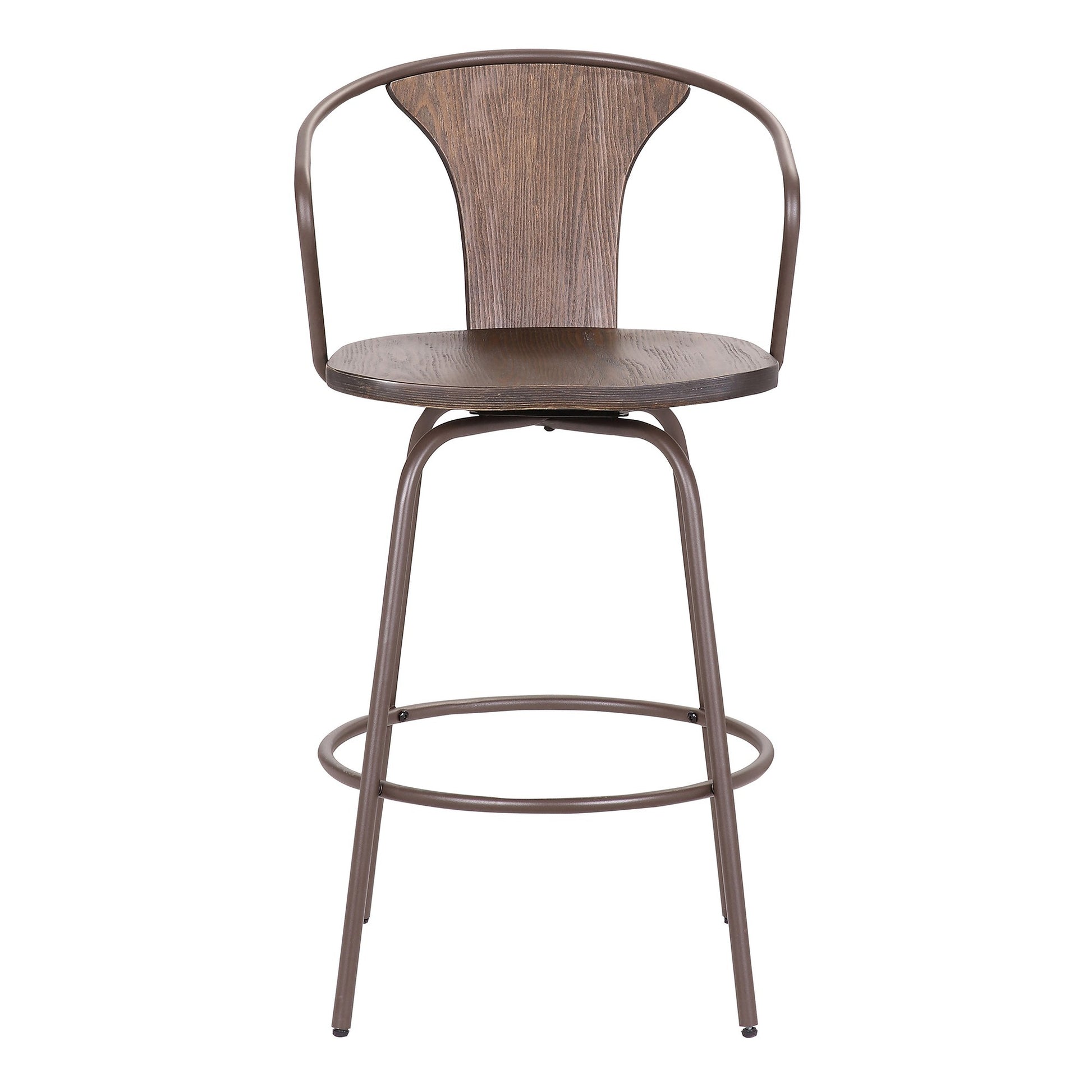 40" Industrial Metal Frame Barstool With Wooden Seat Brown By Benzara | Bar Stools & Tables | Modishstore - 2