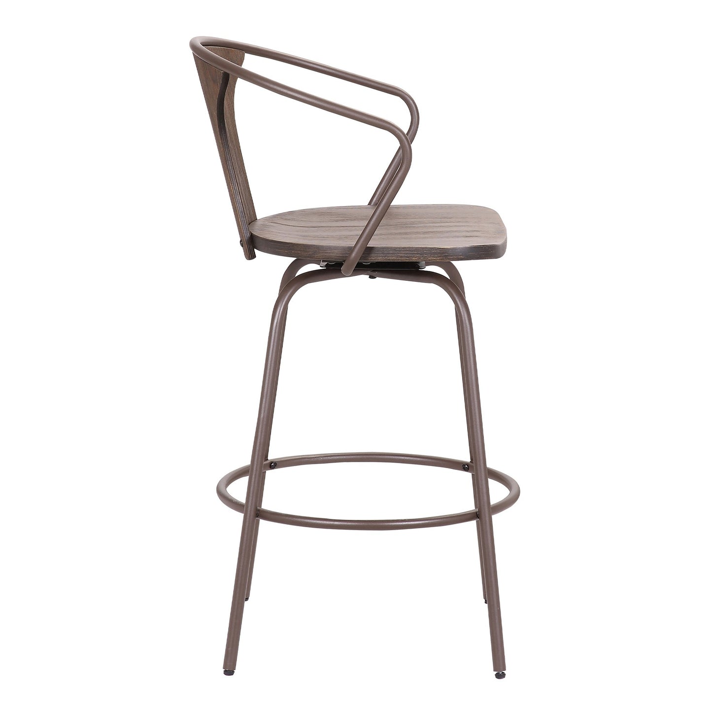 40" Industrial Metal Frame Barstool With Wooden Seat Brown By Benzara | Bar Stools & Tables | Modishstore - 3