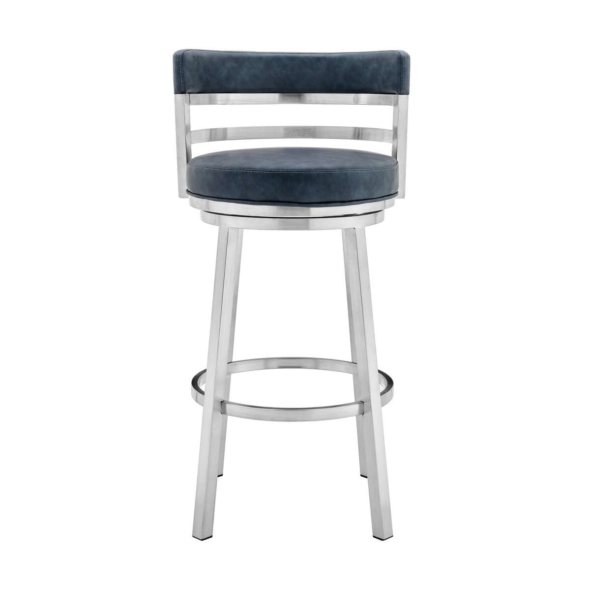 30 Inch Leatherette Counter Height Barstool, Silver And Blue By Benzara | Bar Stools |  Modishstore  - 5